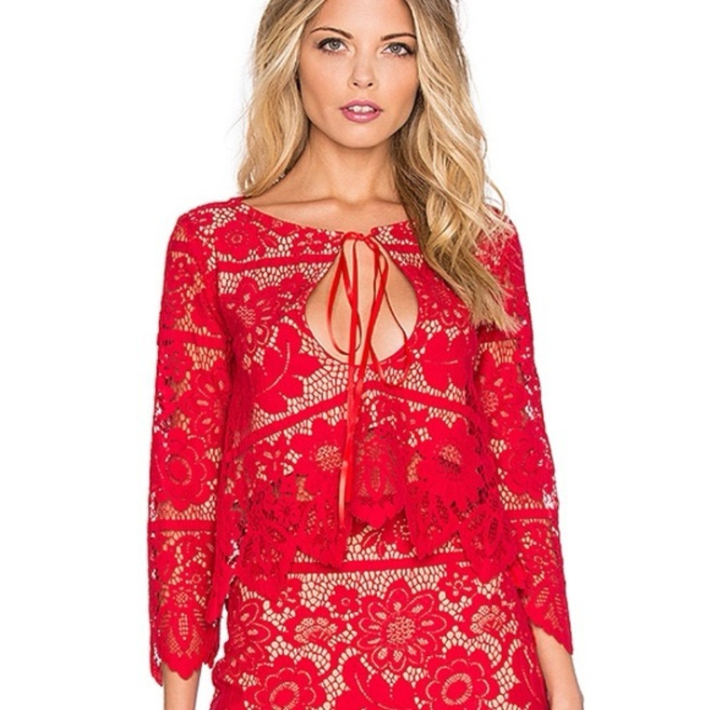 For Love & Lemons Gianna Lace Top | Red | Size Medium | NWOT